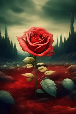 A rose in the middle of a wilderness in modern art style