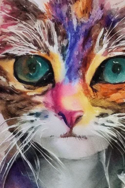 watercolor painting, cat, happy, bright color,