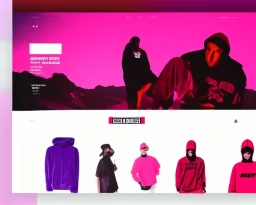 Homepage for a Streetwear Brand, UI, UX, Neon Red and Purple, Futuristic, Simplistic