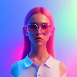 isometric clean art of super cute nerd girl wearing shades, neon lighting, soft lighting, soft pastel gradients, high definition, 3d icon clay render, blender 3d, studio lighting, god rays, octane render, unreal engine 5