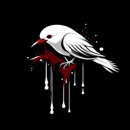 logo of a white canary bird, dripping big drops of blood over black background