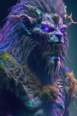 Humanoid lion zombie goat alien,FHD, detailed matte painting, deep color, fantastical, intricate detail, splash screen, complementary colors, fantasy concept art, 32k resolution trending on Artstation Unreal Engine 5