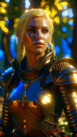 blonde female hunter wearing leather half armour dark fantasy Realistic unreal engine 4k