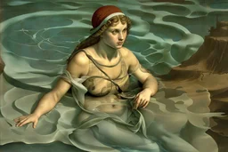 woman in camo swim in deep water by andrea del sarto