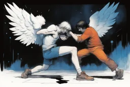 [art by Skottie Young and Bill Sienkiewicz] Jacob wrestling with angel