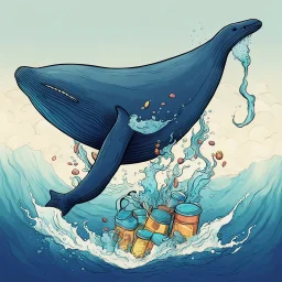 A whale with sipping containers on its back ,in the ocean. Digital Art, Digital Drawing