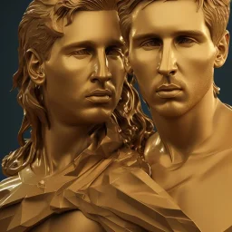 perfect face, lionel messi golden statue, 8k, render, ray tracing, highly detailed, highly realistic