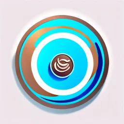 A circular logo with the name (ZAHA) designed for a cafe with the sun symbol and turquoise and indigo color and a coffee bean and a coffee cup at the bottom of the logo.