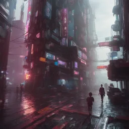 cyberpunk, tokyo, japan, children lost, rain, hyper realistic, 8k