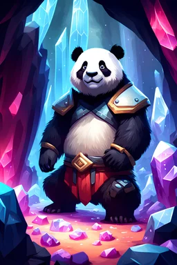 Giant panda hero in a Cave of the Crystals stylized game