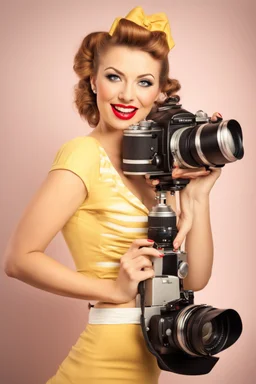 Portrait of a woman photographer, pin-up style