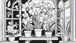 Cartoon orchid window black and white