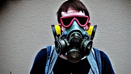 apocalypse hipster, in a respirator