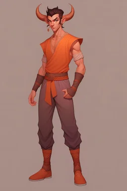 Full Body, Male Tiefling Bulk, monk, outfit like goku