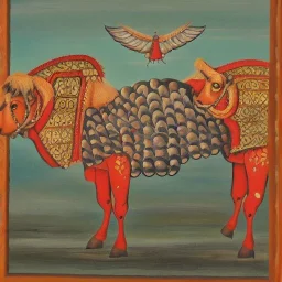 flying cows with wings indian painting