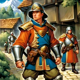 fantasy 90's tcg art of a heroic town guard