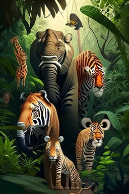 All animals in jungle