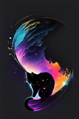 high quality, beautiful and fantastically designed silhouettes of colorful cat due to gravitational waves, beautifully designed wavelengths, very weak vibrations caused by fluctuations in the gravitational field of the universe, wave nature, stretching and compression, by yukisakura, awesome full color,