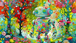 Paint, Pastel,Robot developed World, everything is robotic even the trees and flowers everythibg
