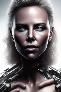 a Photorealistic dramatic hyperrealistic charlize theron cyberpunk paint ,Crystal black eyes, elegant,Artgerm, Beautiful dynamic,shadows,Artstation,concept design art,Octane render