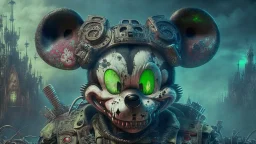 zombie mickey mouse hybrid, photorealism, movie screen capture, horror, sci-fi, retrofuturism,