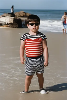 [hammer horror] Pugsley Addams on the beach in California [Versace]