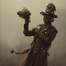 steam punk officer, powerful, dramatic, creepy, matter, majestic, flow, illustration, concept art, by Greg Rutkowski, Sung Choi, Mitchell Mohrhauser, Maciej Kuciara, Johnson Ting