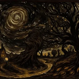 A blackish brown galactic nightmare painted by Vincent van Gogh