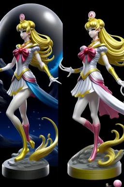 Create a stunning, full body, photorealistic illustration of Sailor Moon's transformation sequence, highlighting her evolution into a beautiful and powerful woman. Ensure that the details, colors, and lighting capture the essence of her character and the magic of the transformation, make no distortion, no deform of any body, make sure its full body frame,