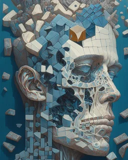 the anatomy of a human head made of domino pieces and shels, an ultrafine detailed painting by James jean, octopath traveler, Behance contest winner, vanitas, angular, altermodern, surreal