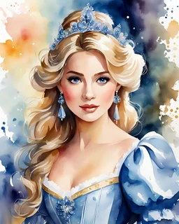 Watercolor painting of Cinderella, watercolor painting style, watercolor painting, watercolor paper, beautiful painting, masterpiece, detailed watercolor painting, best quality, high detailed, high quality, 8k.