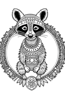 Outline art for Raccoon Mandala, White background, Sketch Style, full Body, Only use outline, Mandala style, clean line art, White background, no shadows, and clear and well outlined