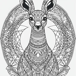 Kangaroo, mandala, minimal lines, cartoon, white back ground color, real style, realistic, minimalistic, minimal black line art, line art, crisp line art, unique coloring sheet, outlined, outline, crisp, crisp line edges, illustration, thin lines, crisp clear lines, line art, clean line art, unique, 8k, amazing, masterpiece, no colors, no dark color, no black color, avoid thick black, minimalistic line edges, pure white back ground, image character full fit to page,