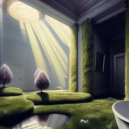 Ultra realistic room scene. Sweet hair monster. night, smooth color, waist up view, thriller style, dark ambient, highly detailed, White House background, concept art, unreal engine 5, god rays, ray tracing, RTX, lumen lighting, ultra detail, volumetric lighting, 3d, finely drawn, high definition, high resolution.