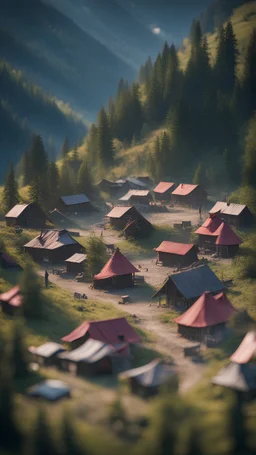 vampire reservation refugee camp in the Carpathian mountains ,bokeh like f/0.8, tilt-shift lens 8k, high detail, smooth render, down-light, unreal engine, prize winning