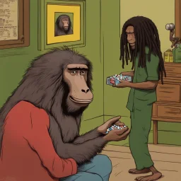 baboon stealing a box of pills from bob marley o_o