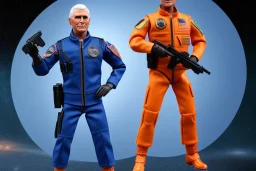 Mike Pence as G.I. Joe toy Doll figure With a pistol space force Blue fabric uniform, orange, Green, black Moonboot