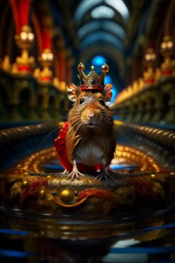 portrait of queen winged furry rat hovering above water slide on underground bone bridge, wizard fireball in background, in the style of fantasy movies, photo-realistic, shot on Hasselblad h6d-400c, zeiss prime lens, bokeh like f/0.8, tilt-shift lens 8k, high detail, smooth render, down-light, unreal engine 5, cinema 4d, HDR, dust effect, vivid colors, smoke, dust, fireflies