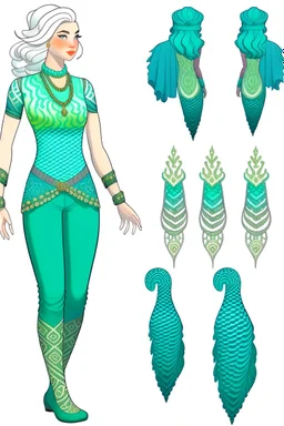 Merfolk Explorer's Outfit: Sleeveless Tunic: A sleeveless tunic adorned with flowing wave-like patterns. It's designed to be worn comfortably underwater or on land. Tailored Leggings: Close-fitting leggings with subtle scale-like textures. They're versatile for both swimming and adventuring. Ocean-inspired Bracelets: Bracelets with wave-shaped designs, shimmering with an opalescent sheen, complete the look. DnD art