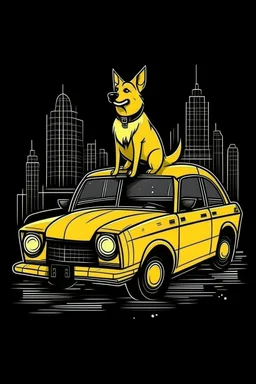 A ilustration of TAXI AND DOG , middle ground design, t-shirt design, no black ground, vector, 4k