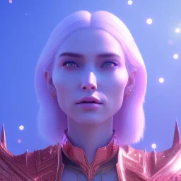 A portrait of a crystalised blue pink extraterrestrial, gold, sunny background, atmospheric, realistic, unreal engine, 8k. Cinematic lighting, octane render.