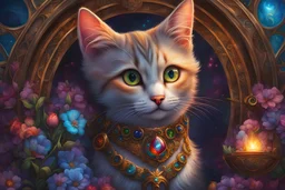Adorable mysterious kitten, beautiful arcane girl , palestinian goddess, insanely detailed artwork by Awwchang, Ferdinand Knab, Artgerm Lau, Anne Stokes, Josephine Wall, Leonid Afremov, vibrant deep colors, magnificent hyperdetailed, maximalist, HDR, 16k resolution, trending on ArtStation, CGSociety, sharp focus, stained glass background resolution HDR