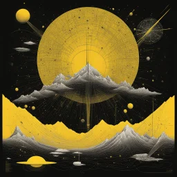 Malthusian Dystopia, X axis population growth Y axis global warming, kinetic abstract sci-fi art, by Graham Sutherland and Ed Reinhardt and Arthur Secunda, mind-bending illustration, asymmetric, dynamic diagonal composition, morse code dot and dash textures, dark colors, yellow splash art, by petros Afshar