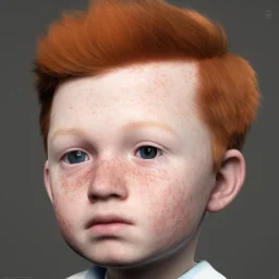 short redheaded boy/kid with a long face and freckles, realistic, 8k,