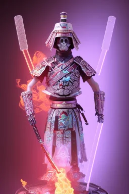 Futuristic Neon crystal skeleton samurai smoke glass fire water