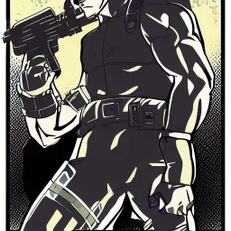 Solid Snake, in Style of Jojo's Bizarre Adventure, Manga Drawing, by Hirohiko Araki