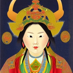 Mongol Goddess with antlers, portrait, detailed