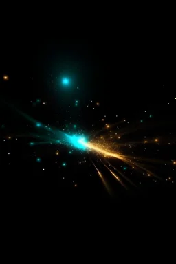 turquoise and golden Light abstract light. Shining star, sun particles and sparks with lens flare effect on black background. Sparkling magical dust particles