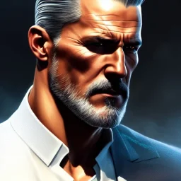 "MIddle aged white human male, with piercing eyes, with slick back hair, full-scale head and shoulders portrait, 8k resolution concept art portrait by Greg Rutkowski, Artgerm, WLOP, brett Favre dynamic lighting hyperdetailed intricately detailed Splash art trending on Artstation triadic colors Unreal Engine 5 volumetric lighting Splash art fantasy"