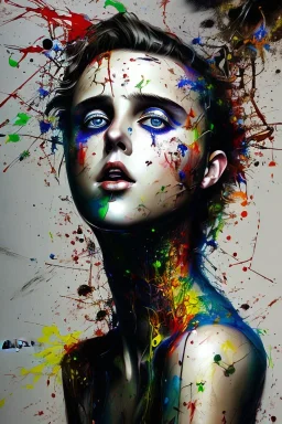 Danish singer MØ face, Abstract portrait by Yoji Shinkawa, Jackson Pollock